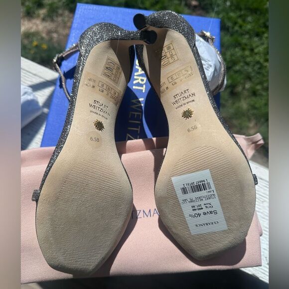 NIB Stuart Weitzman Nudist Curve Square Toe Glitter High Heel Sandals Size 6.5 - Picture 8 of 13
